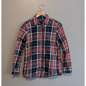 Banana Republic Size XS Ruffle Button Down Shirt Womens Plaid Long Sleeve Top